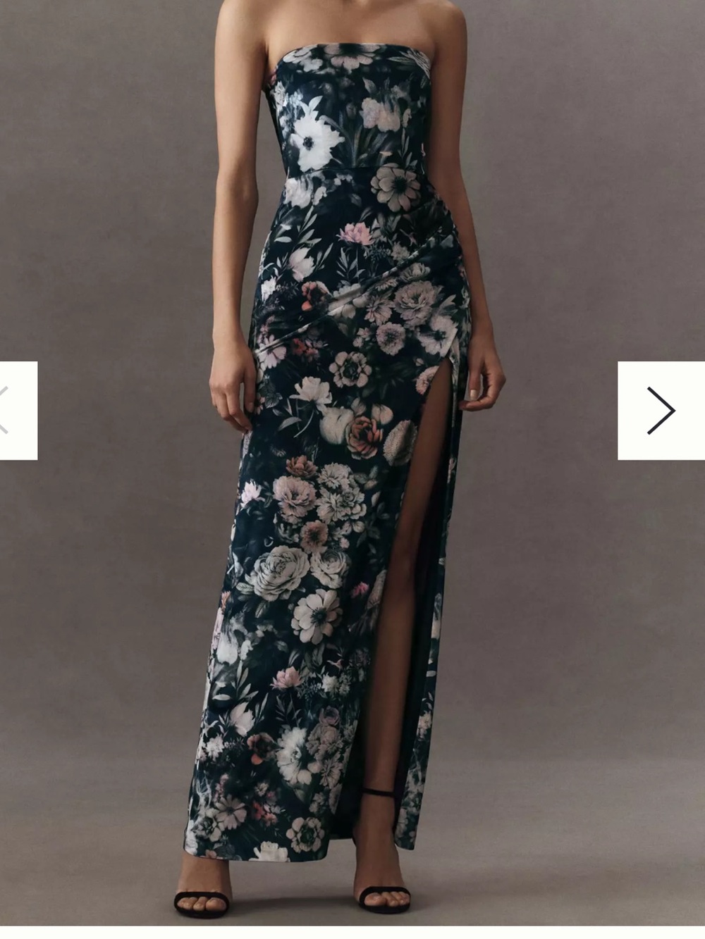 BHLDN Strapless Velvet Floral Maxi Dress